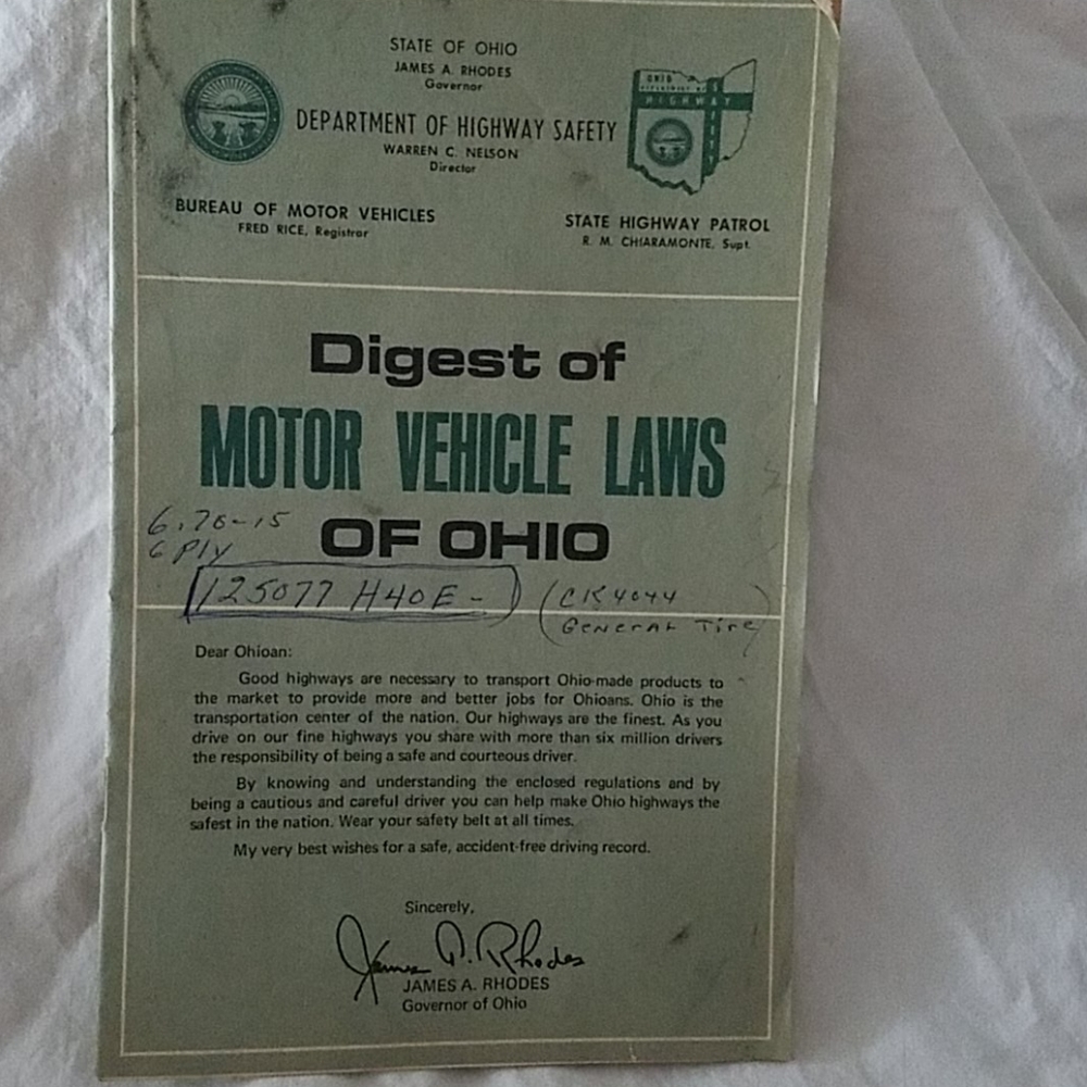 Vintage Motor Vehicle Laws of Ohio 1968